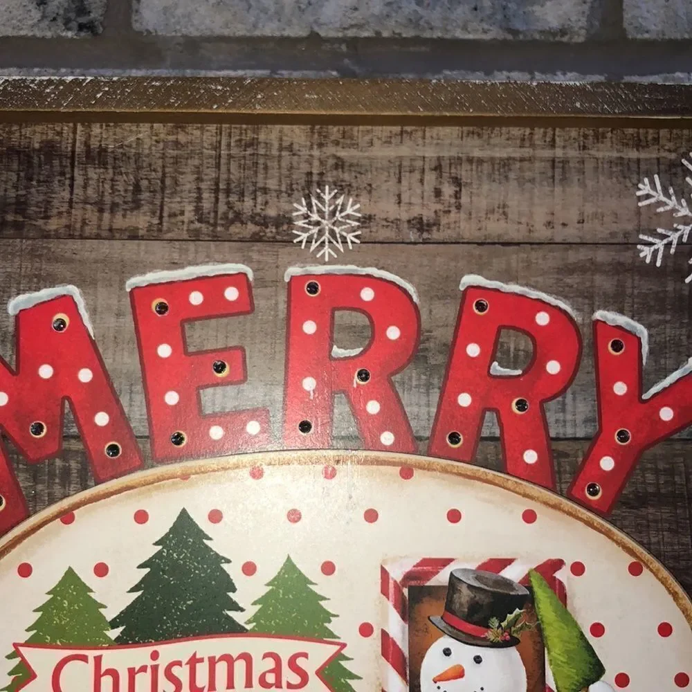 Shabby Chic Merry Christmas Camper Snowman Wooden Light up Picture